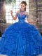 Admirable Royal Blue Tulle Lace Up Halter Top Sleeveless Floor Length Vestidos de Quinceanera Beading and Ruffles