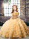 New Arrival Orange Lace Up Pageant Gowns For Girls Beading and Ruffled Layers Sleeveless Brush Train