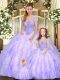 Lavender Tulle Lace Up 15 Quinceanera Dress Sleeveless Floor Length Beading and Appliques and Ruffles