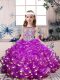 Lilac Organza Lace Up Scoop Sleeveless Floor Length Girls Pageant Dresses Beading and Ruffles