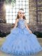 Great Lavender Ball Gowns Scoop Sleeveless Tulle Floor Length Lace Up Appliques Kids Formal Wear