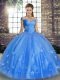 Latest Baby Blue Sleeveless Tulle Lace Up Quinceanera Dress for Military Ball and Sweet 16 and Quinceanera