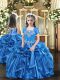 Dazzling Baby Blue Sleeveless Beading and Ruffles Floor Length Little Girls Pageant Dress