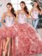 On Sale Watermelon Red Organza Clasp Handle Sweet 16 Dress Sleeveless Floor Length Beading and Ruffles