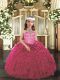 Low Price Hot Pink Sleeveless Beading and Ruffles Floor Length Little Girls Pageant Dress