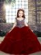 Custom Made Sleeveless Floor Length Beading and Ruffles Lace Up Little Girls Pageant Dress Wholesale with Red