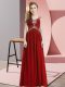 Floor Length Empire Cap Sleeves Red Prom Gown Side Zipper