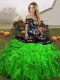 Artistic Ball Gowns Sweet 16 Dress Green Off The Shoulder Organza Sleeveless Floor Length Lace Up