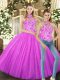 Simple Tulle Halter Top Sleeveless Lace Up Embroidery Sweet 16 Dresses in Lilac
