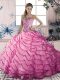 Romantic Pink Lace Up Sweetheart Beading and Ruffles Ball Gown Prom Dress Organza and Tulle Sleeveless