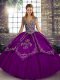 Purple Sleeveless Beading and Embroidery Floor Length Vestidos de Quinceanera