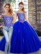 Two Pieces Quinceanera Dresses Royal Blue Off The Shoulder Tulle Sleeveless Floor Length Lace Up