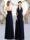 Sleeveless Floor Length Ruching Lace Up Bridesmaids Dress with Navy Blue