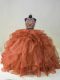 Artistic Halter Top Sleeveless Brush Train Backless Quince Ball Gowns Brown Organza