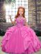 On Sale Beading and Ruffles Child Pageant Dress Rose Pink Lace Up Sleeveless Floor Length