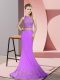 Edgy Sleeveless Beading and Appliques Zipper Dress for Prom with Lavender Sweep Train