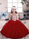 Best Sleeveless Floor Length Beading and Ruffles Lace Up Little Girls Pageant Dress Wholesale with Red