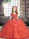 Glorious Straps Sleeveless Lace Up Girls Pageant Dresses Red Tulle