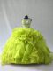 Trendy Yellow Green Ball Gowns Organza Scoop Sleeveless Beading and Ruffles Floor Length Lace Up Vestidos de Quinceanera