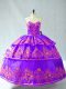 Wonderful Floor Length Lace Up Quinceanera Gown Purple for Sweet 16 and Quinceanera with Embroidery and Ruffled Layers