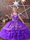 Nice Lavender Sleeveless Embroidery and Ruffled Layers Floor Length Pageant Gowns