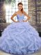 Sweetheart Sleeveless Ball Gown Prom Dress Floor Length Beading and Ruffles Lavender Tulle