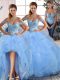 Blue Sweet 16 Dress Sweet 16 and Quinceanera with Beading and Ruffles Off The Shoulder Sleeveless Lace Up