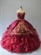 Burgundy Vestidos de Quinceanera Sweet 16 and Quinceanera with Beading and Embroidery Strapless Sleeveless Brush Train Lace Up