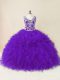 Customized Purple Sleeveless Tulle Backless Quinceanera Gowns for Sweet 16 and Quinceanera