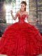 Red Sleeveless Tulle Lace Up Quinceanera Dresses for Military Ball and Sweet 16 and Quinceanera