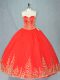 Sleeveless Tulle Floor Length Lace Up Sweet 16 Quinceanera Dress in Red with Beading