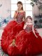 Customized Organza Off The Shoulder Sleeveless Zipper Beading and Ruffles Quinceanera Gown in Red