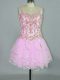 Glorious Rose Pink Sleeveless Tulle Lace Up Prom Dress for Prom and Party