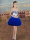 Royal Blue Ball Gowns Tulle Sweetheart Sleeveless Embroidery and Ruffles Mini Length Lace Up Prom Dress