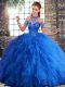 Delicate Royal Blue Tulle Lace Up 15 Quinceanera Dress Sleeveless Floor Length Beading and Ruffles