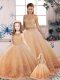 Luxury Peach Two Pieces Lace Sweet 16 Dresses Backless Tulle Sleeveless