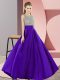 Purple Empire Beading Homecoming Dress Backless Elastic Woven Satin Sleeveless Floor Length