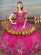Floor Length Fuchsia Quinceanera Gown Organza Sleeveless Embroidery