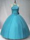 Tulle Halter Top Sleeveless Lace Up Beading Sweet 16 Dress in Teal