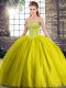 Olive Green Sleeveless Tulle Brush Train Lace Up Sweet 16 Dress for Military Ball and Sweet 16 and Quinceanera