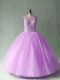 Scoop Sleeveless Lace Up 15th Birthday Dress Lilac Tulle