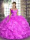 Classical Ball Gowns Sweet 16 Dress Lilac Off The Shoulder Organza Sleeveless Floor Length Lace Up