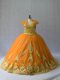 Gold Tulle Lace Up Sweet 16 Dress Sleeveless Court Train Appliques