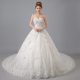 Sweetheart Sleeveless Tulle Wedding Dress Beading and Lace Chapel Train Lace Up