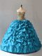 Aqua Blue Ball Gowns Sweetheart Sleeveless Taffeta Brush Train Lace Up Beading and Pick Ups Ball Gown Prom Dress