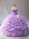 Romantic Sweetheart Sleeveless Quinceanera Dresses Floor Length Beading and Pick Ups Lavender Organza