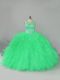 Green Ball Gown Prom Dress Sweet 16 and Quinceanera with Beading and Ruffles Scoop Sleeveless Lace Up
