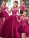 Fantastic Fuchsia Halter Top Neckline Beading Quinceanera Gown Sleeveless Lace Up