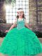 Perfect Floor Length Ball Gowns Sleeveless Turquoise Little Girl Pageant Gowns Lace Up