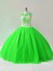 Custom Made Scoop Sleeveless Tulle Sweet 16 Dress Beading Lace Up